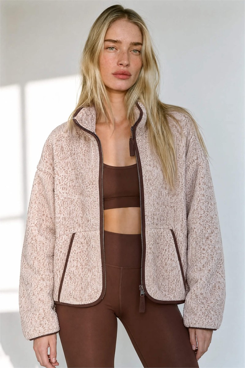 Bej Kahve Benekli Kahverengi Biyeli Oversize Peluş Sweatshirt