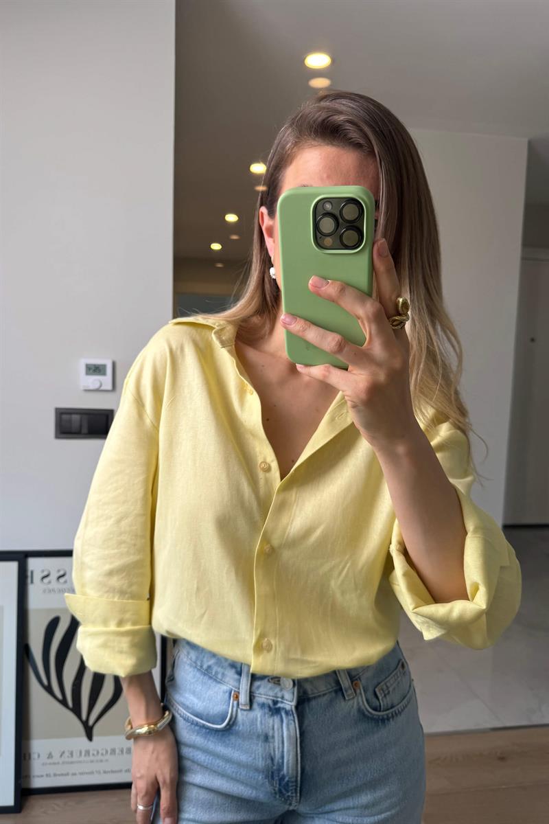 Butter Yellow Premium Keten Gömlek