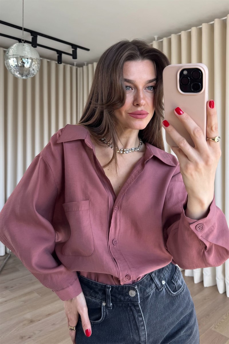 Gül Kurusu Oversize Modal Kumaş Gömlek