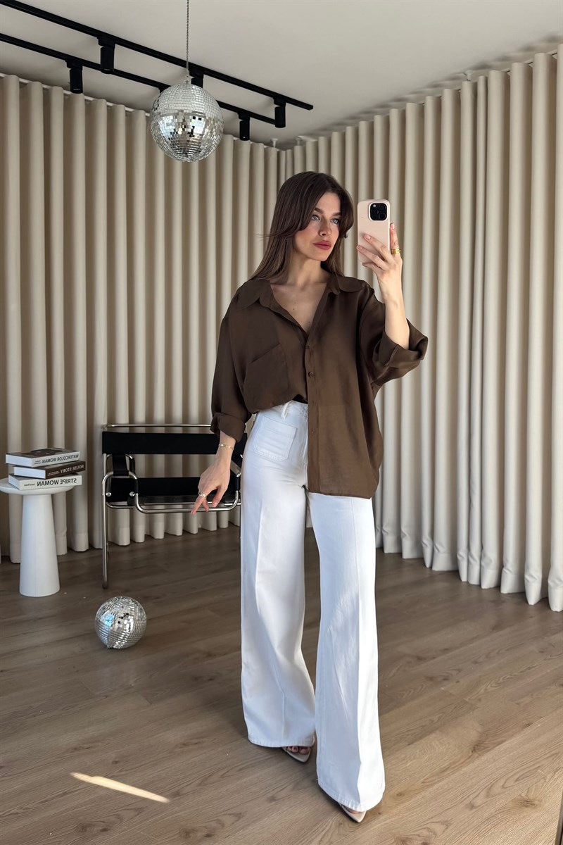 Kahve Oversize Modal Kumaş Gömlek