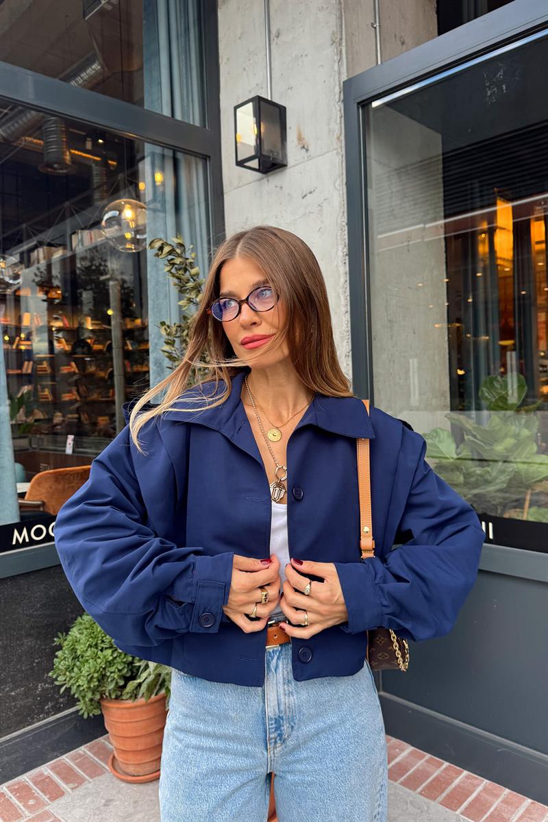 Lacivert Pile Detaylı Astarlı Ceket