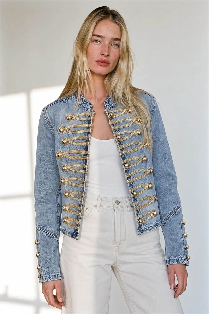 Mavi Napolyon Model Gold Düğmeli Denim Ceket