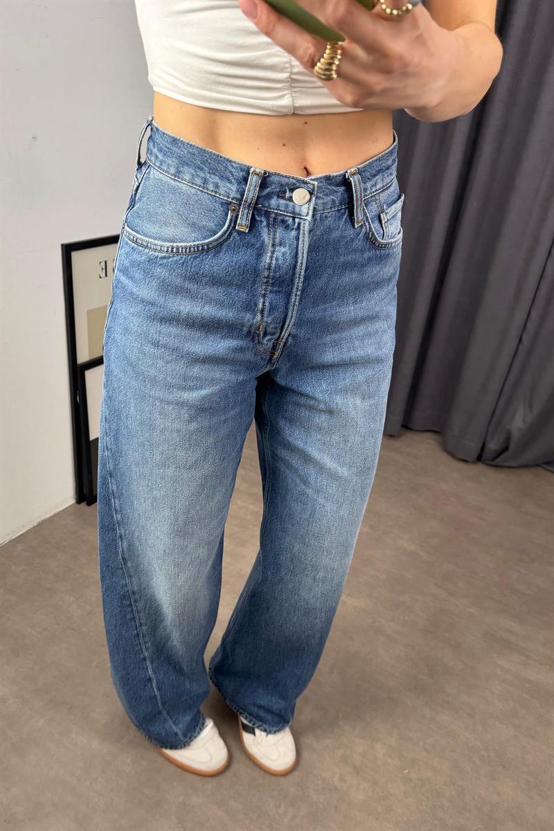 Mavi Yüksel Bel Baggy Jean