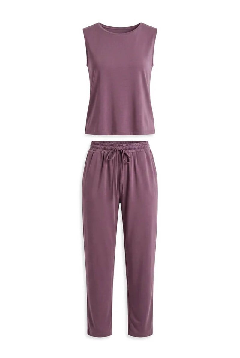 Mürdüm Sıfır Kollu Modal Basic Pantolon Bluz Takım