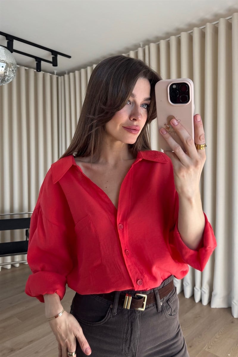 Nar Çiçeği Oversize Modal Kumaş Gömlek