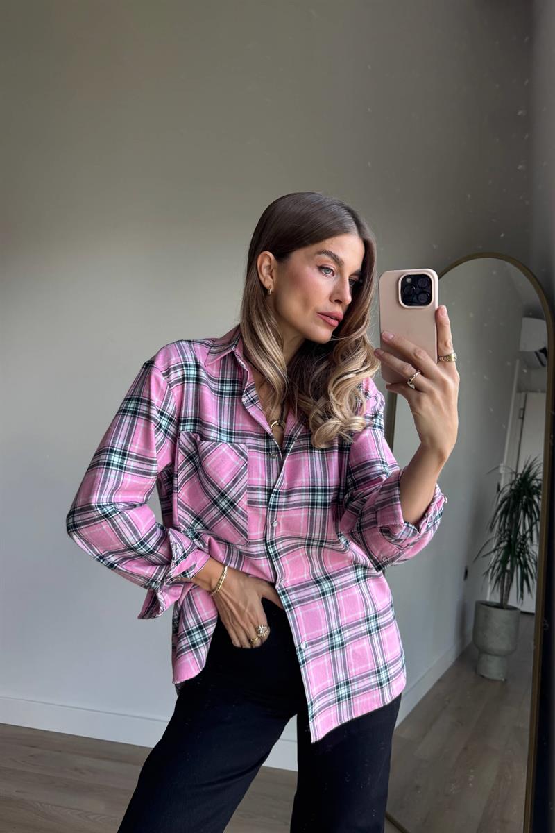 Pembe Ekoseli Oduncu Gömlek
