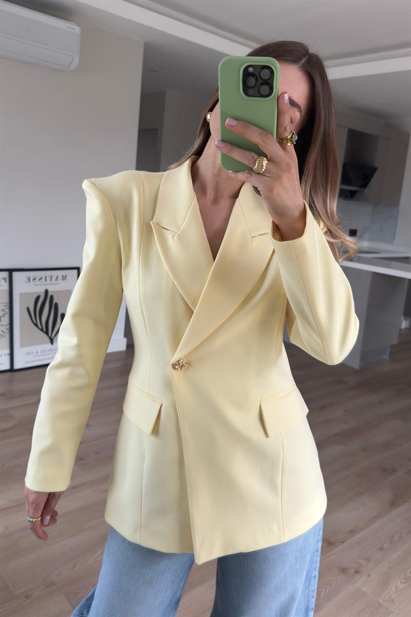 Sarı Belden Oturtmalı Premium Blazer Ceket