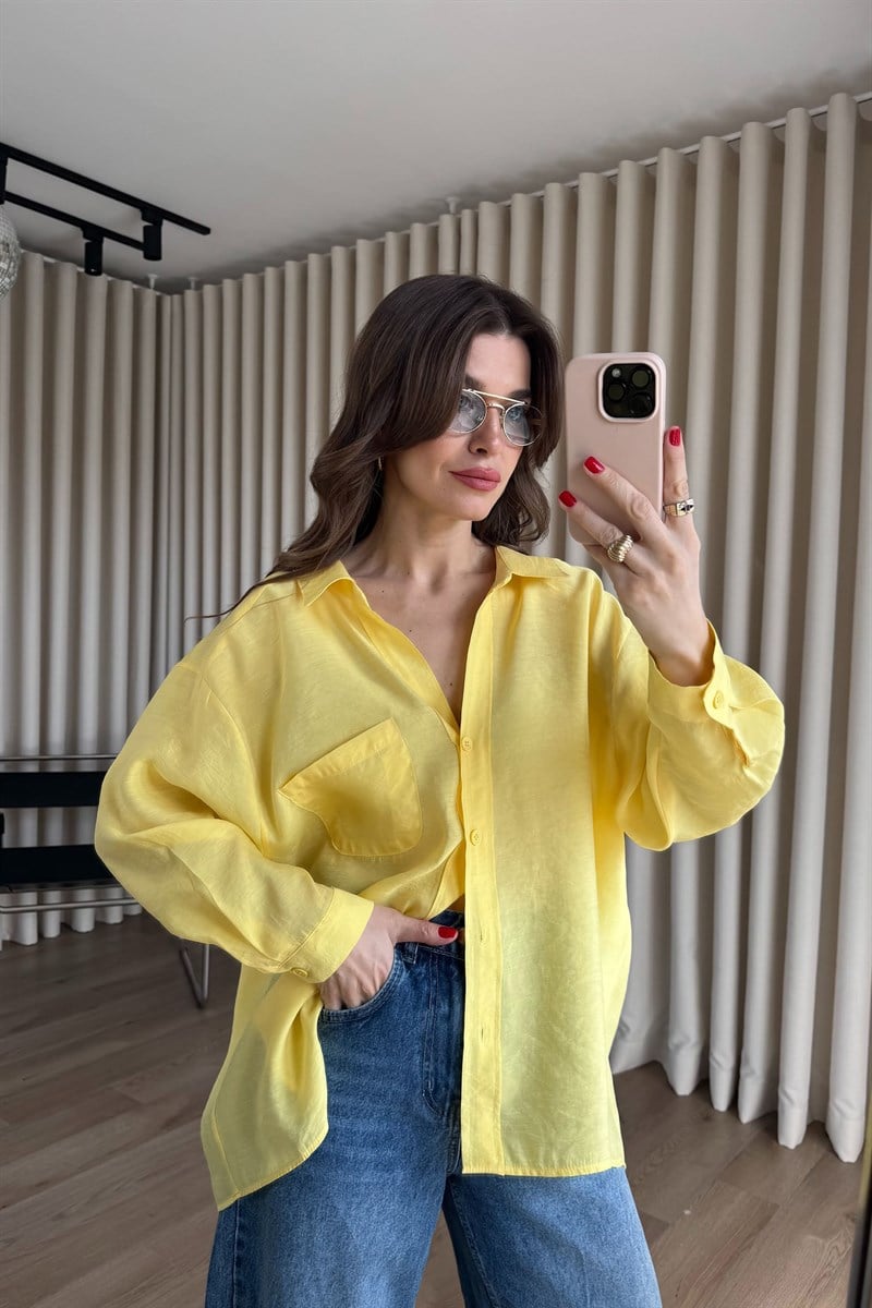 Sarı Oversize Modal Kumaş Gömlek