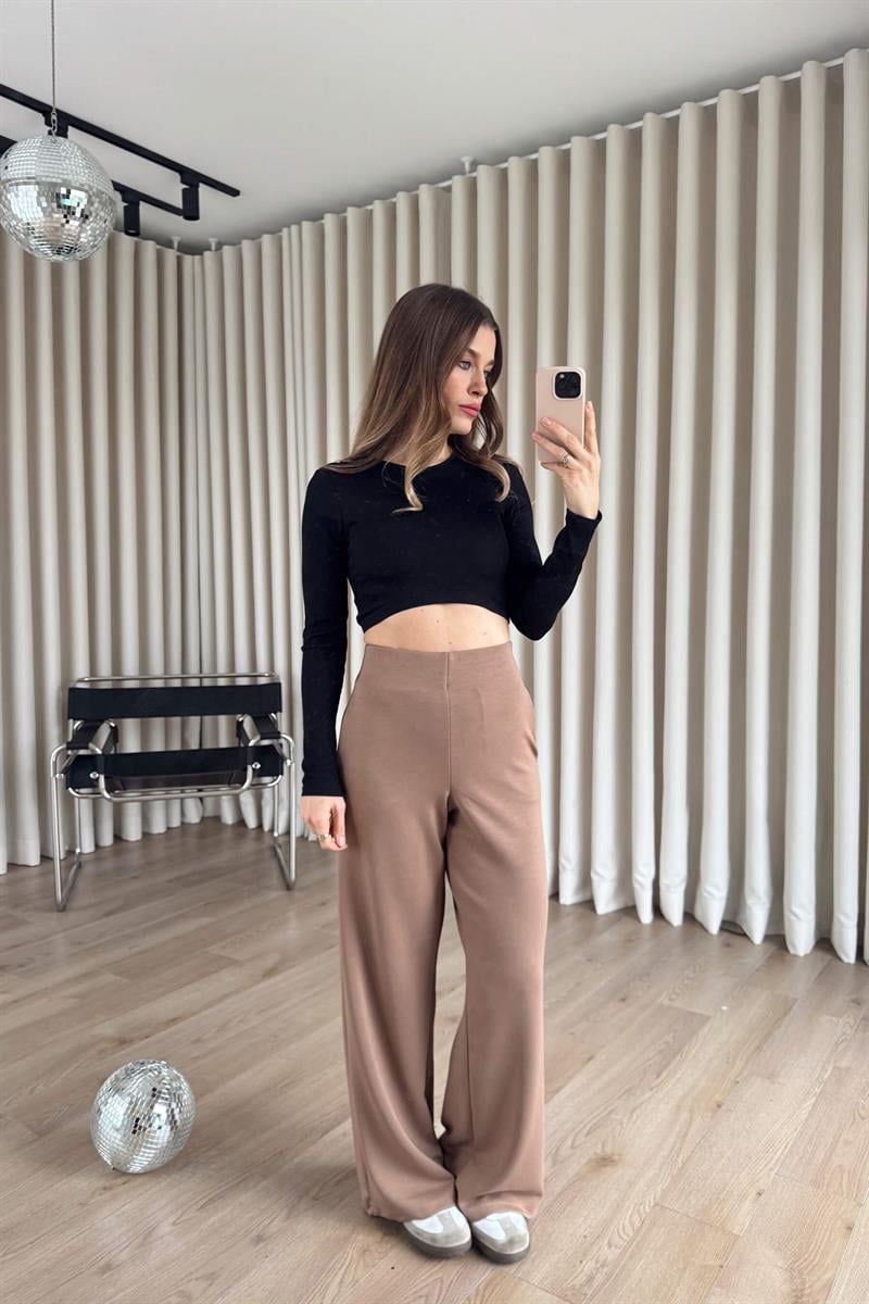 Vizon Bol Paça Yüksek Bel Beli Pileli Lastikli Pantolon