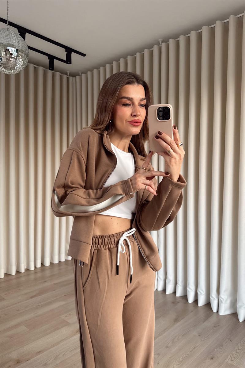 Vizon Şerit Detaylı Fermuarlı Modal Eşofman Takımı