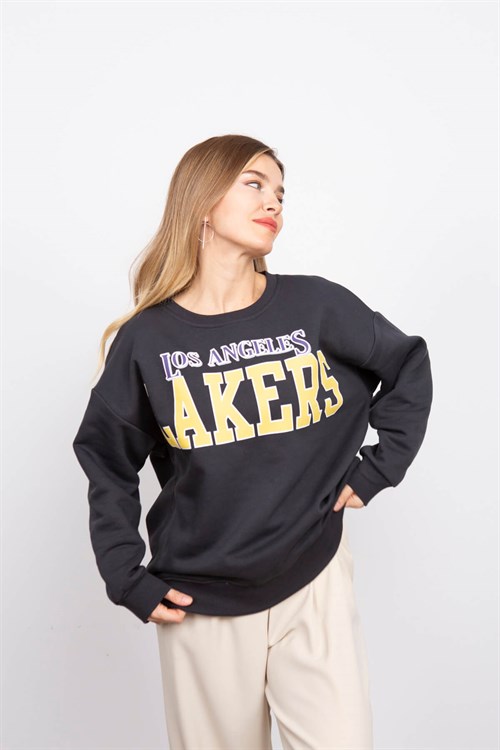 Antrasit Los Angeles Lakers Baskılı Sweatshirt
