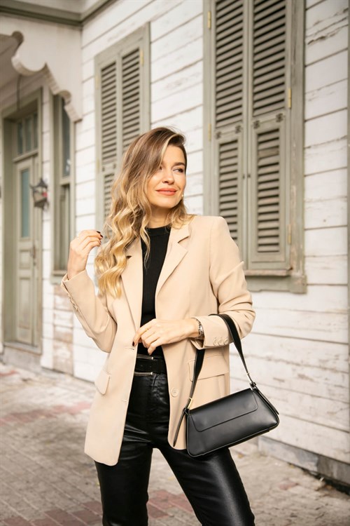 Bej Astarlı Vatkalı Blazer Ceket
