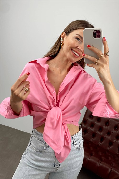 Pembe Oversize Poplin Gömlek