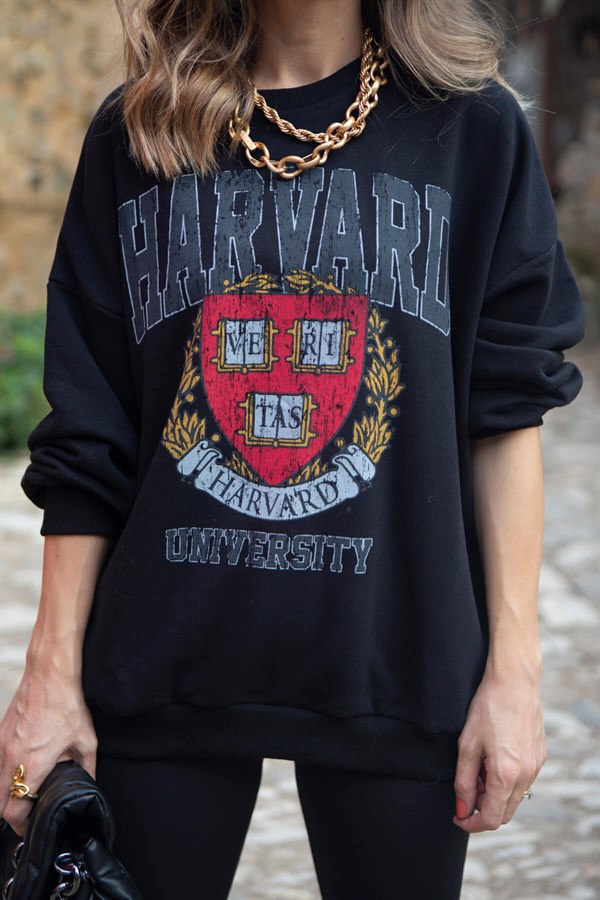 Siyah Harvard Baskılı Sweatshirt