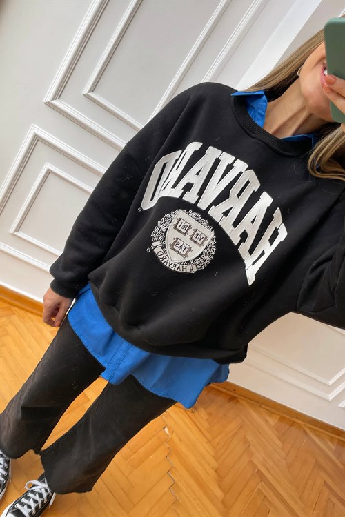 Siyah Şardonlu Harvard Baskılı Sweatshirt