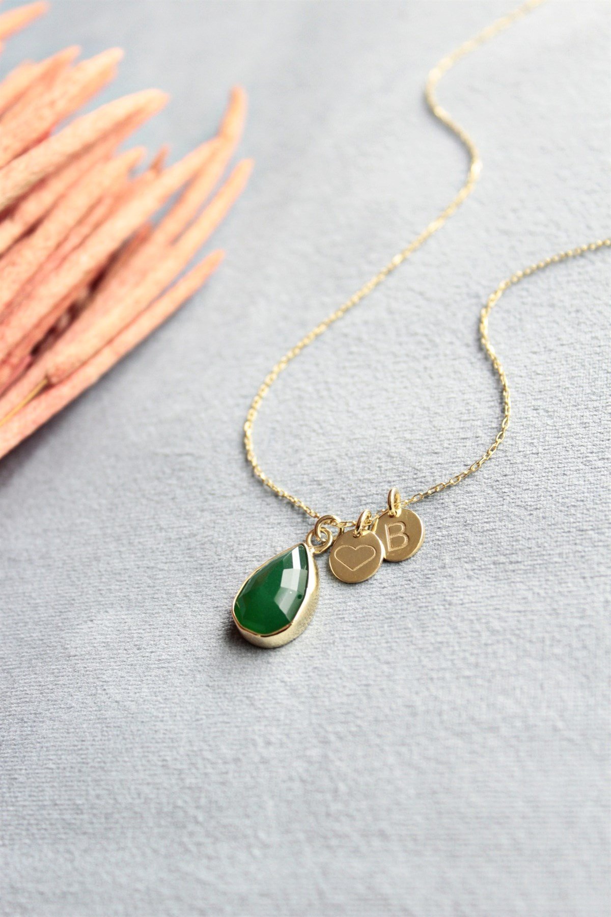 Doğal Taş Harf Kalp Kolye