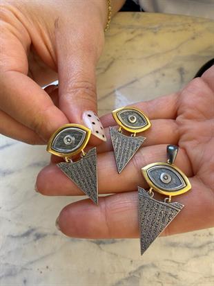 Mısır Hieroglif Şans Koruma Kolye & Küpe Set