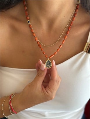 Tasarım Doğaltaş ( Mercan ) Damla Kolye