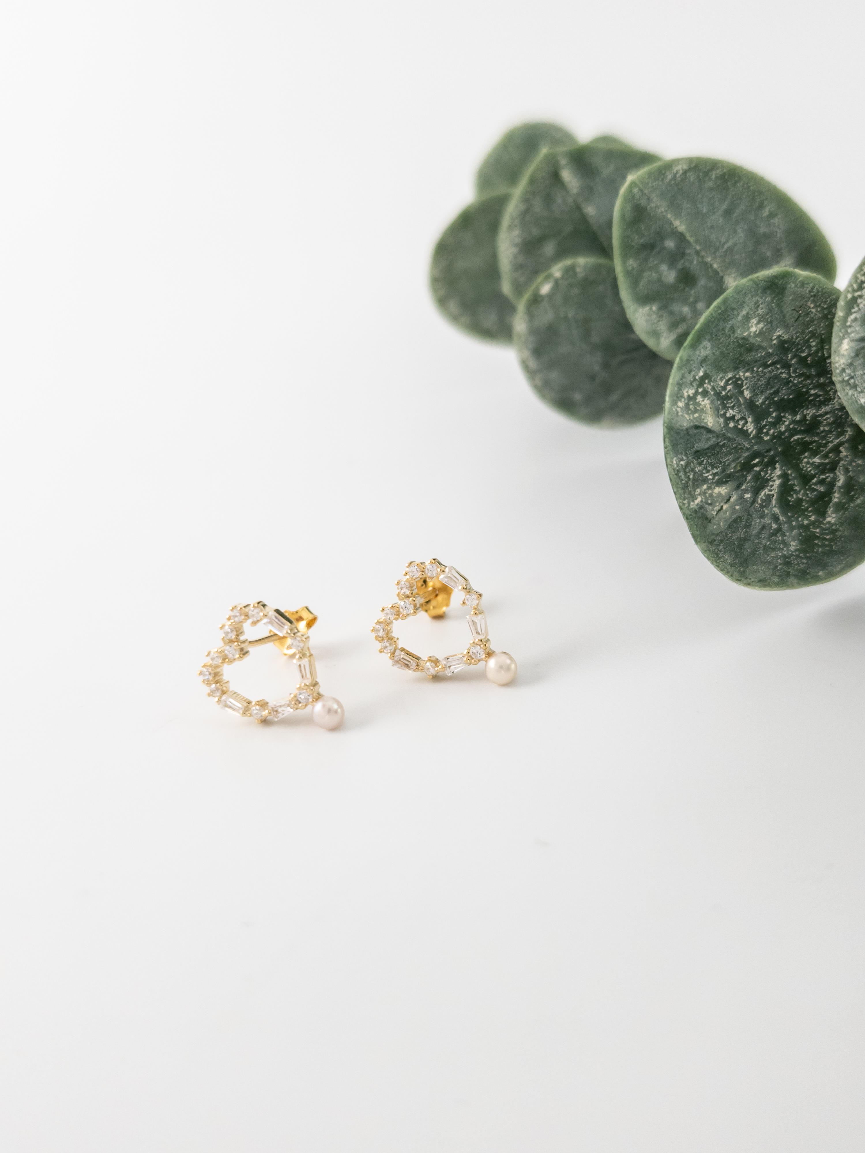 Baget İnci Kalp Küpe