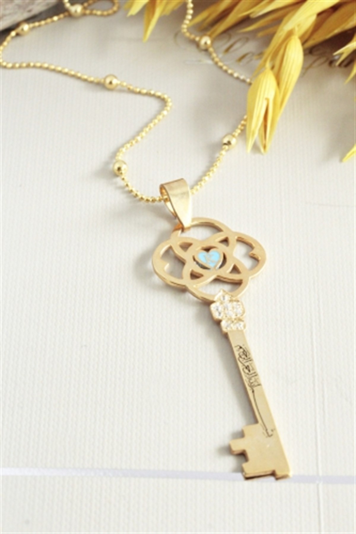 Besmele Harf Kolye İtalyan Top Zincir ( 55cm )