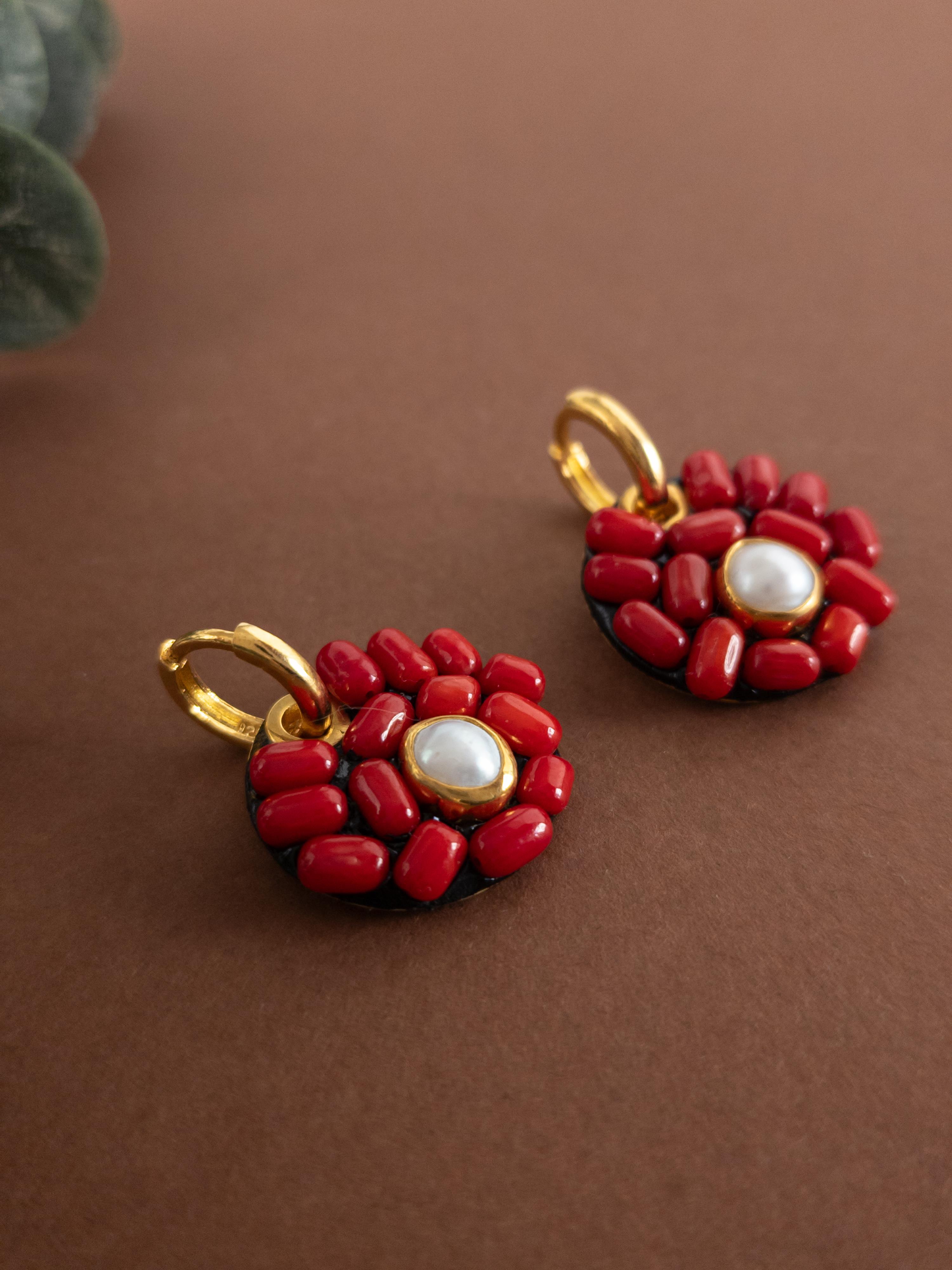 Doğal Taş Tasarım Küpe ( Mercan )