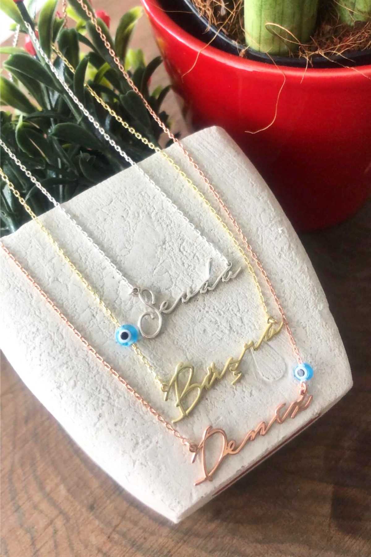 El Yazısı İsim Kolye ( Nazar Gözlü )