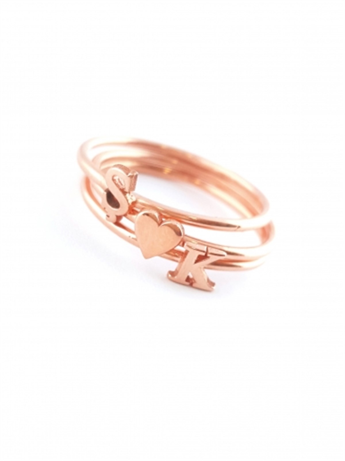 İki Harf Ince Tel Mini Harf Kalp Yüzük