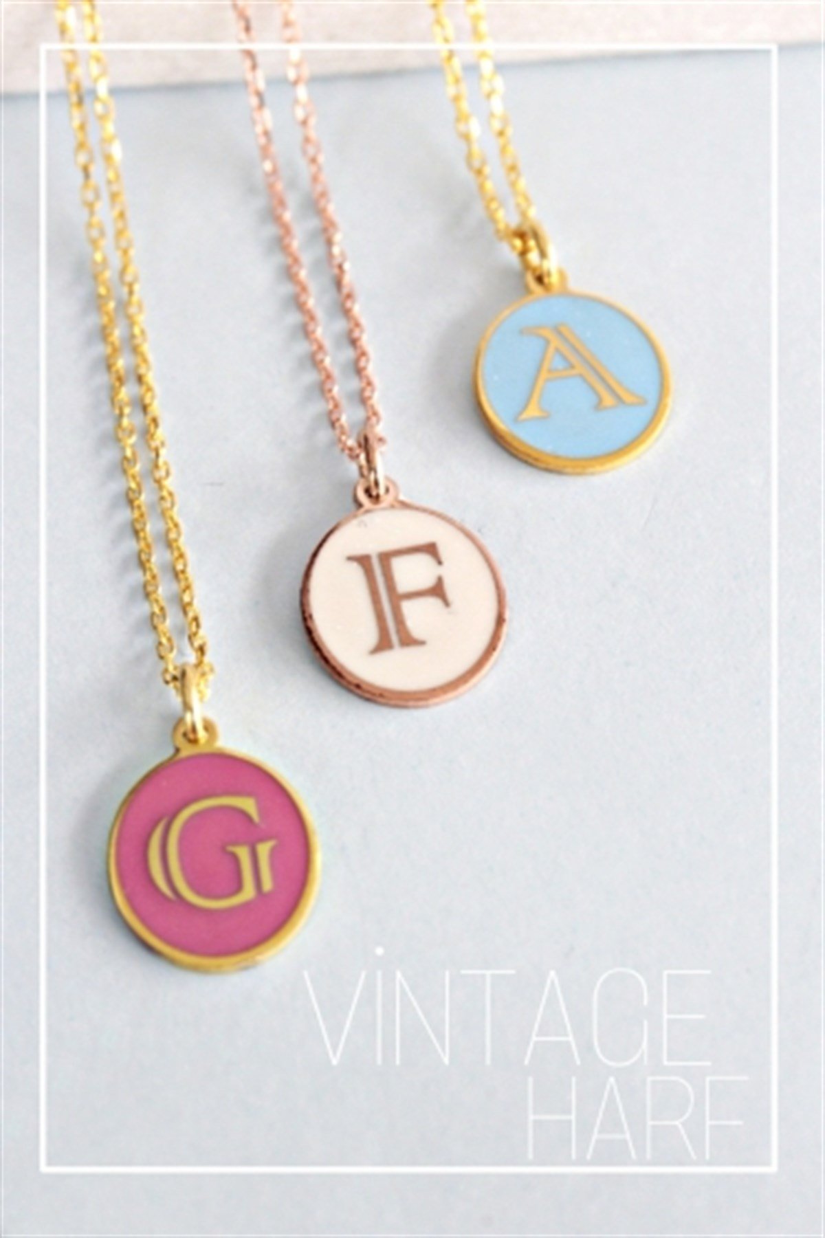 Mavi Vintage Harf Kolye