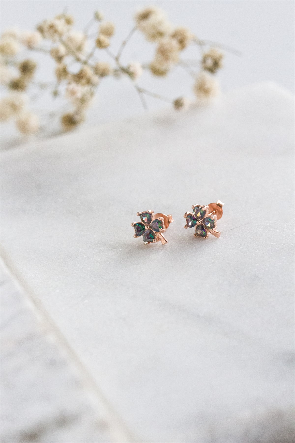 Mini Mistik Topaz Yonca Küpe