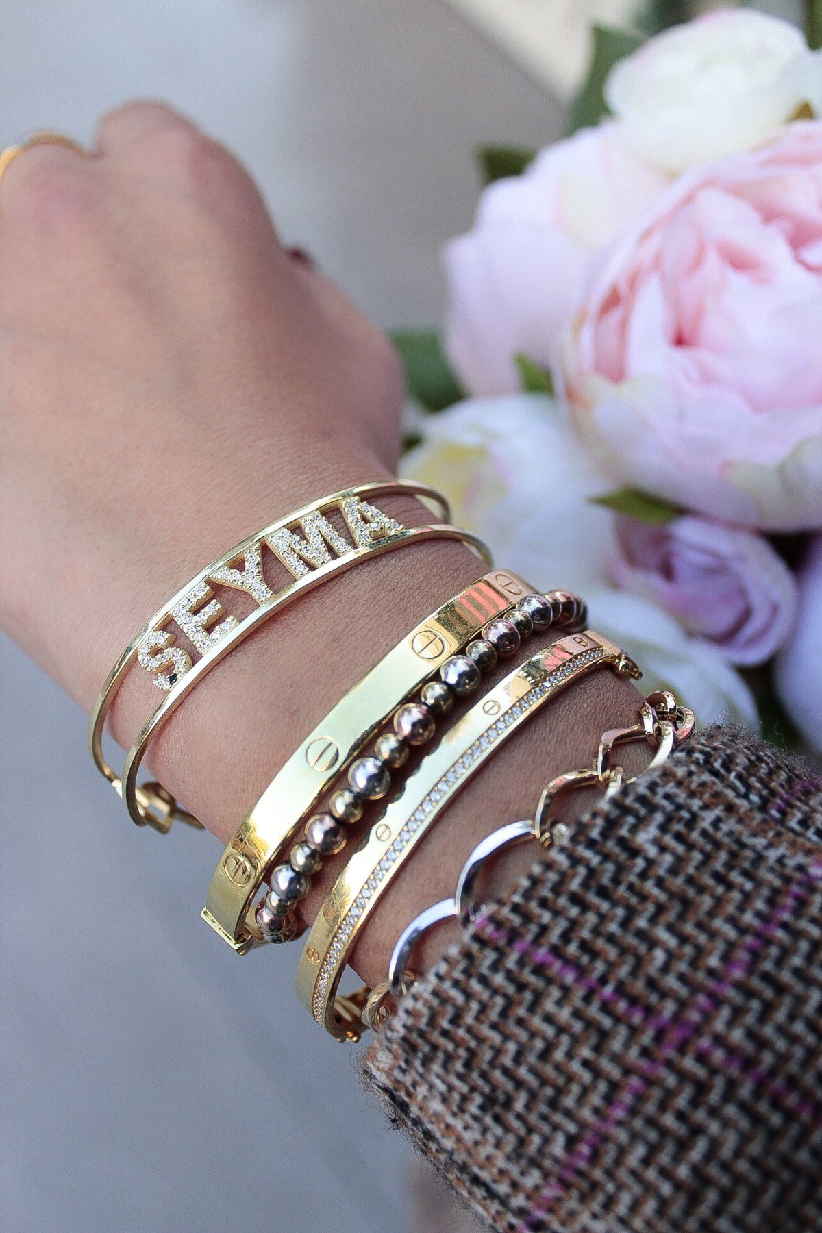 Taşlı İsim Bileklik ( İki İsim )