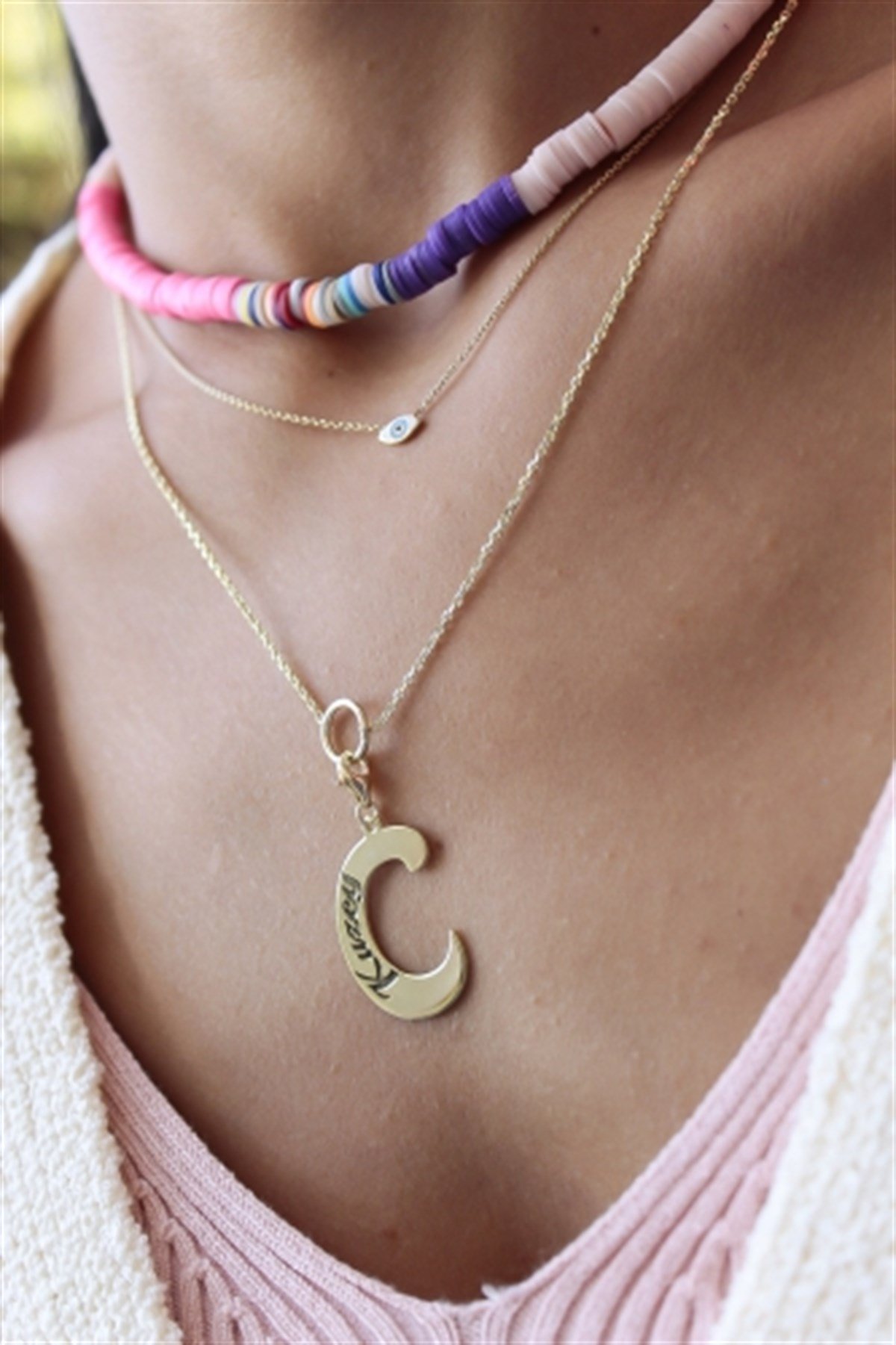 Uzun Zincir Halka Charm Harf Kolye