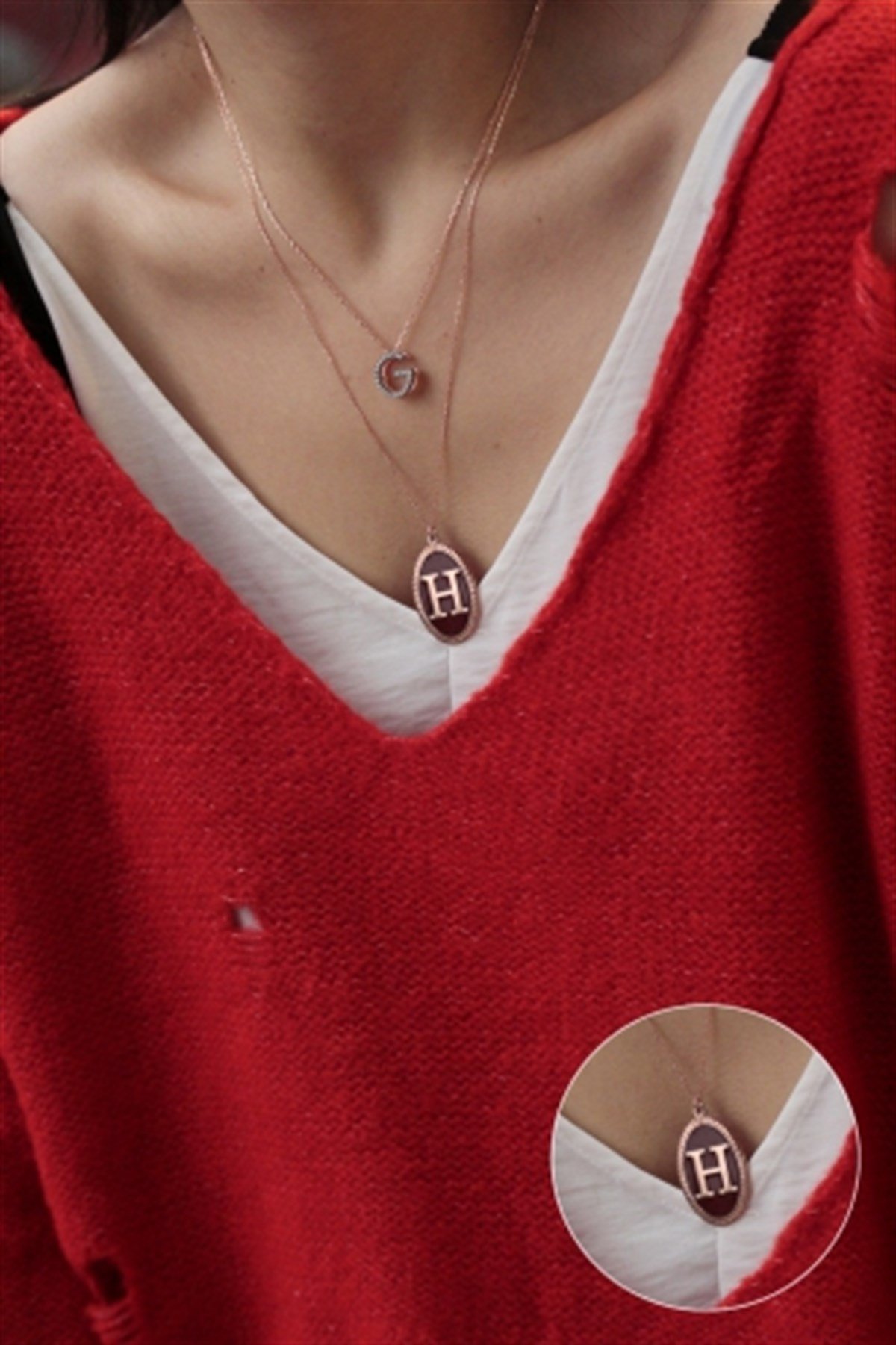 Vintage Harf Kolye ( Kırmızı )