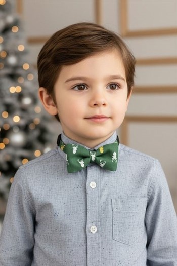 Lokum Kids Erkek Bebek ve Çocuk Haki Geyik Figürlü Koton Papyon