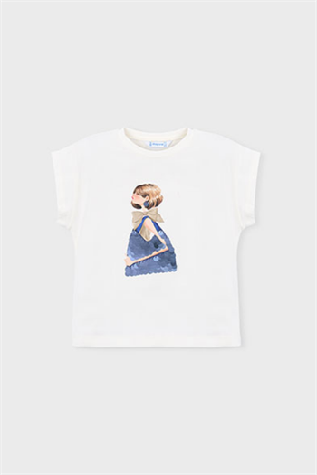 Mayoral Kız Çocuk Desenli T-shirt Beyaz