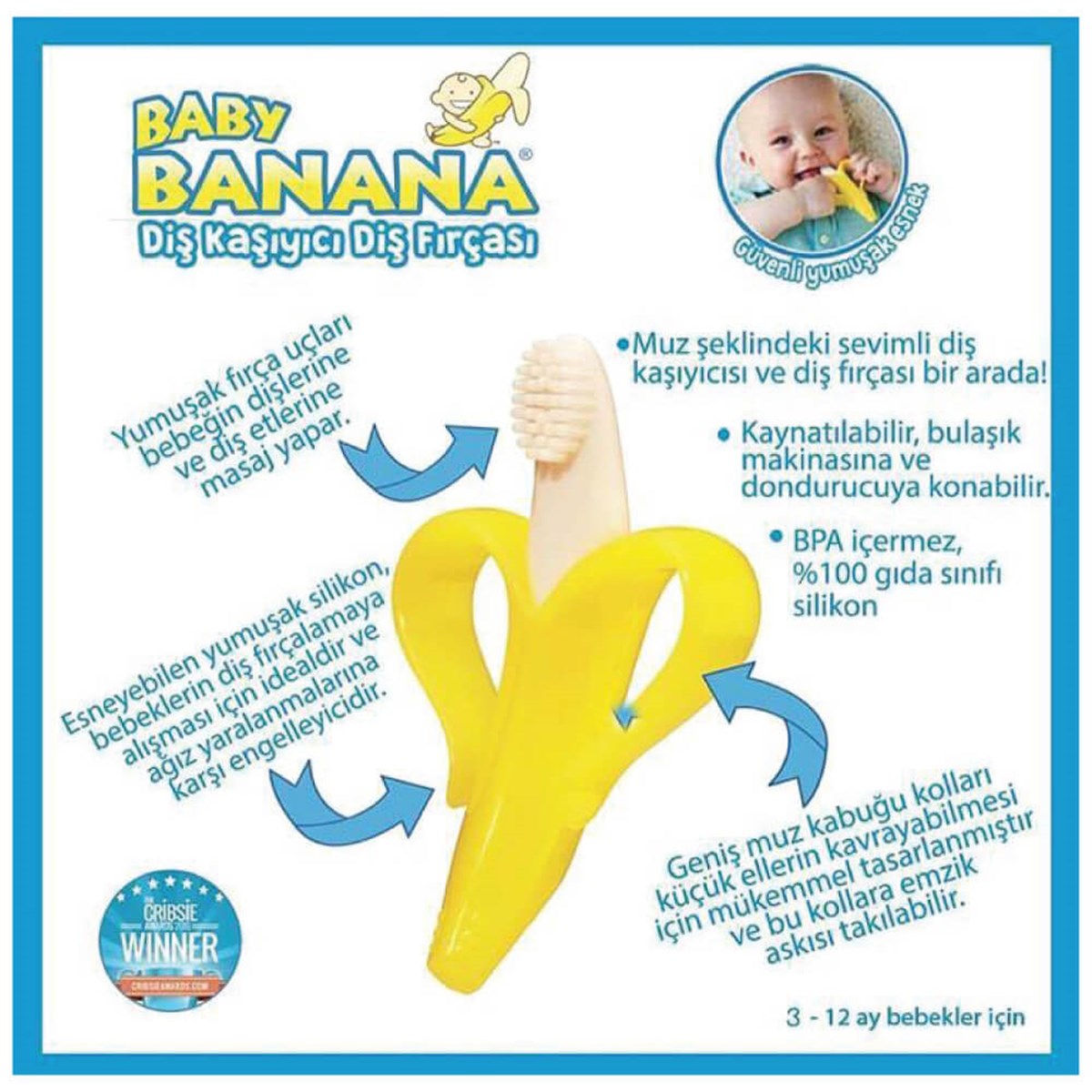 Baby Banana Diş Kaşıyıcı Diş Fırçası (Muz) - Bebekvehersey