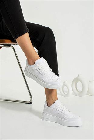 Dijon Beyaz İnce Taban Bağcıklı Kadın Spor ayakkabı