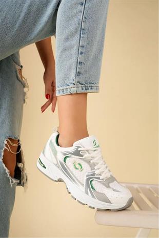 Support Beyaz Yeşil Kadın Spor Ayakkabı