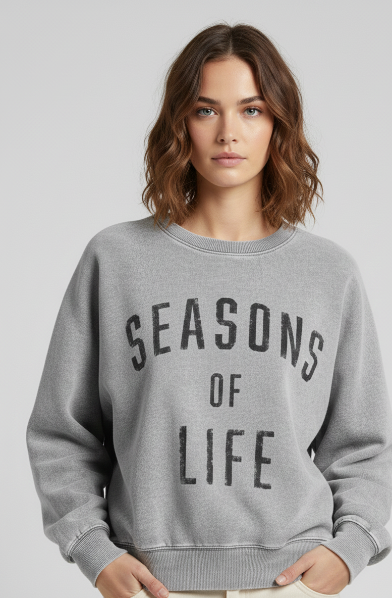 BİSİKLET YAKA YAZILI SWEATSHIRT