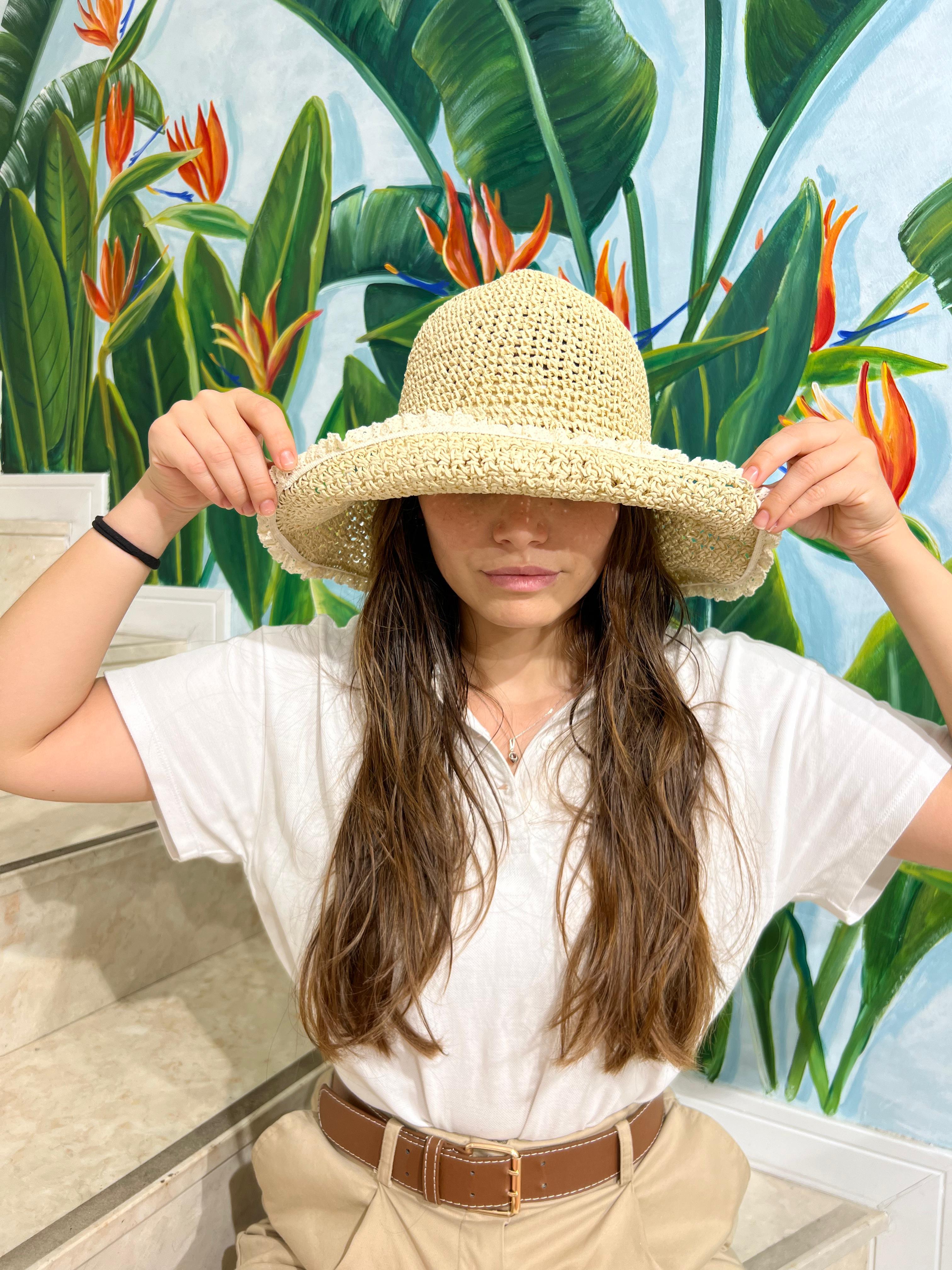 DANTEL DETAYLI HASIR ŞAPKA