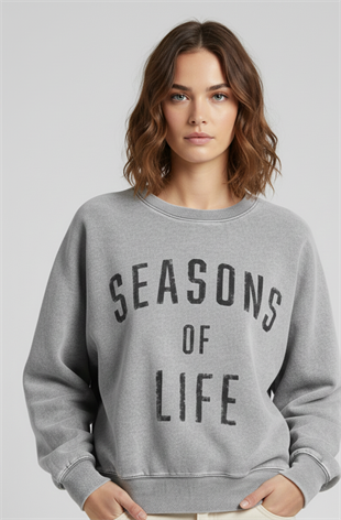 BİSİKLET YAKA YAZILI SWEATSHIRT