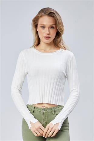 DÜĞME DETAY SLIM CROP KAZAK