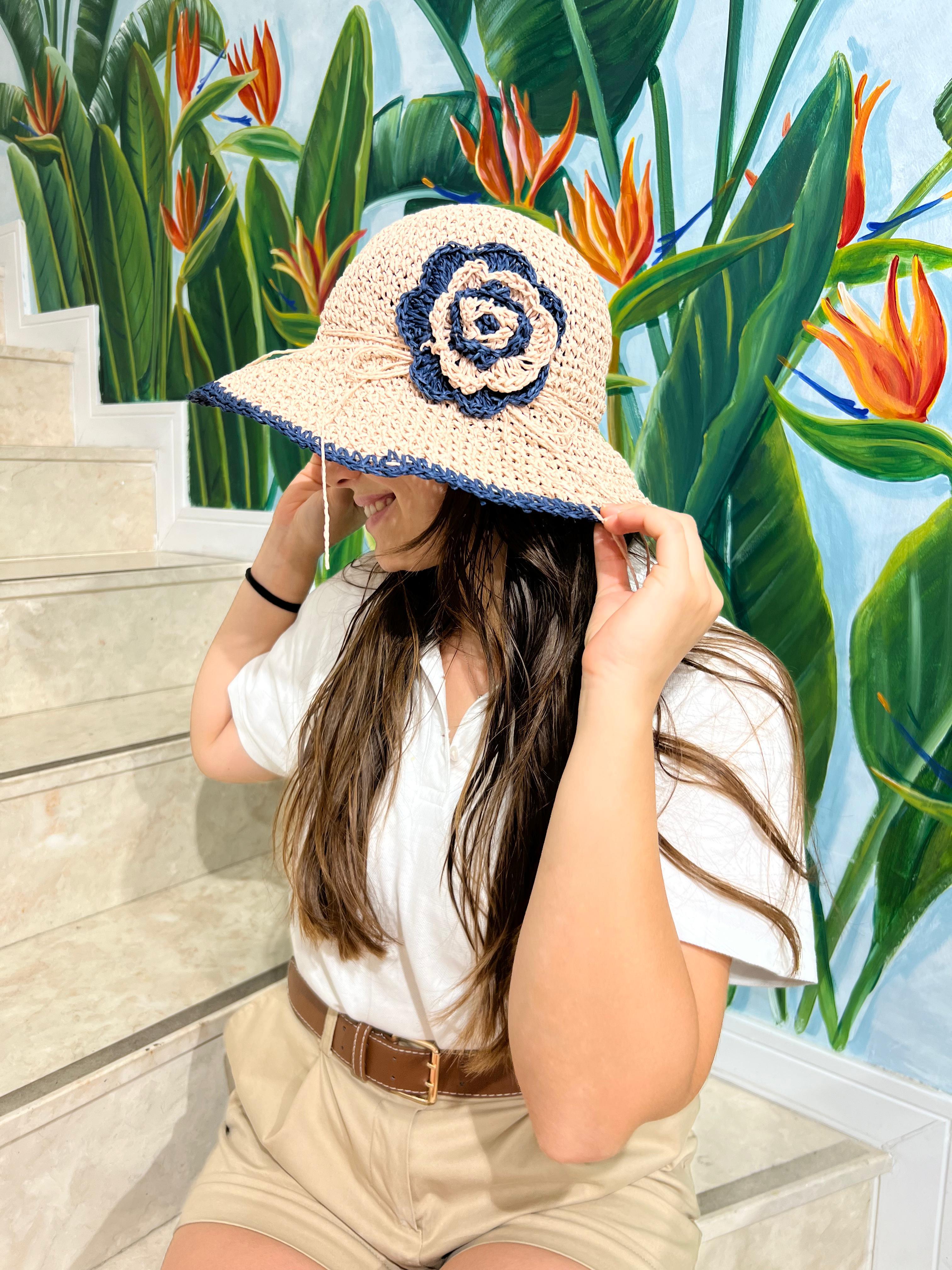 ÇİÇEK DETAYLI HASIR ŞAPKA