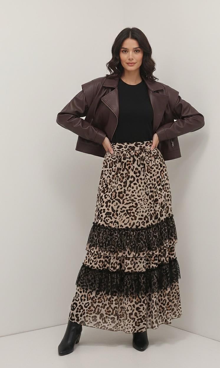 LEOPAR DESENLİ MAXİ ŞİFON ETEK