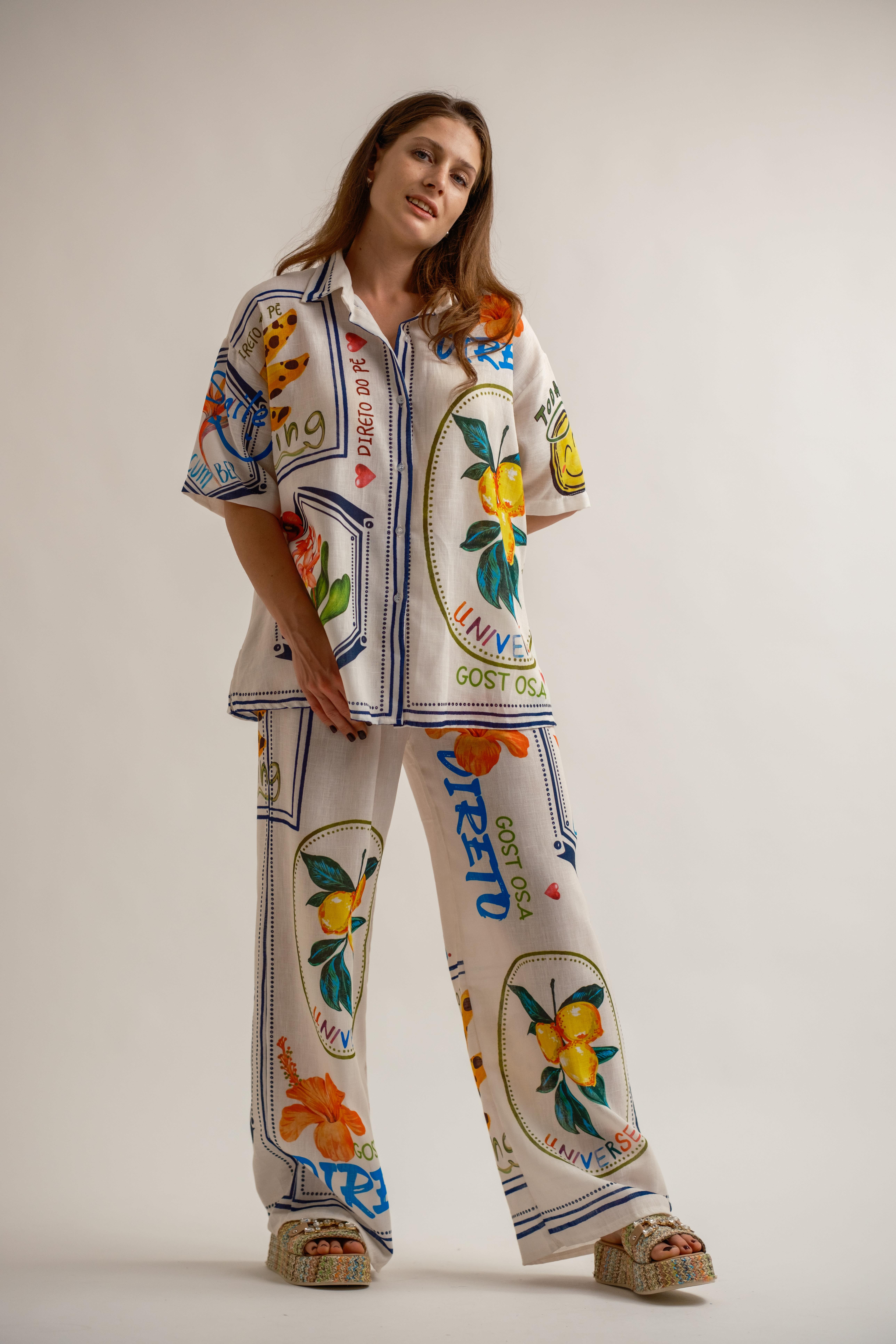 LİMON DESENLİ BOL KESİM PANTOLON