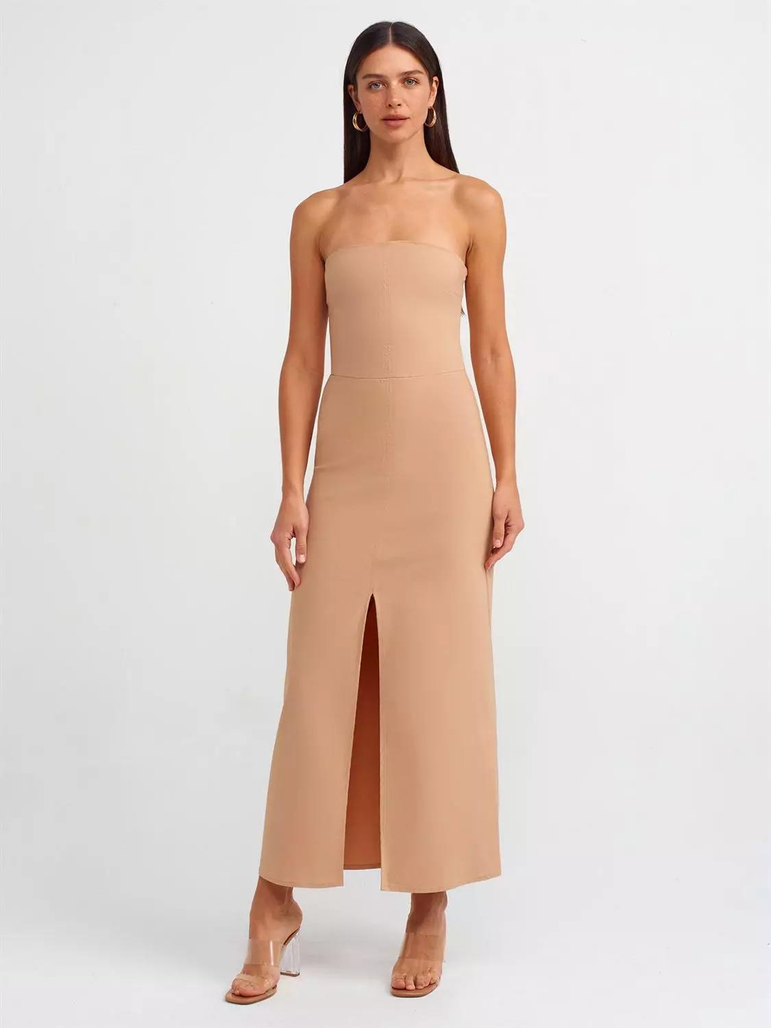 STRAPLEZ YIRTMAÇLI ELBİSE