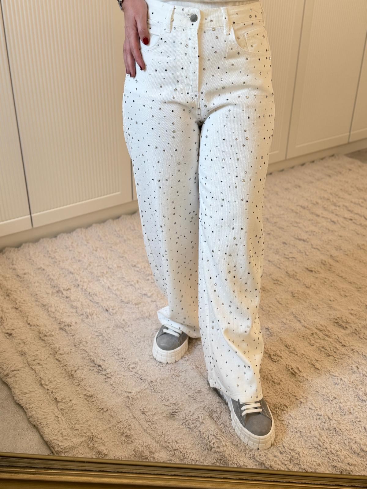 9251 Ekru Taşlı Jean Pantolon