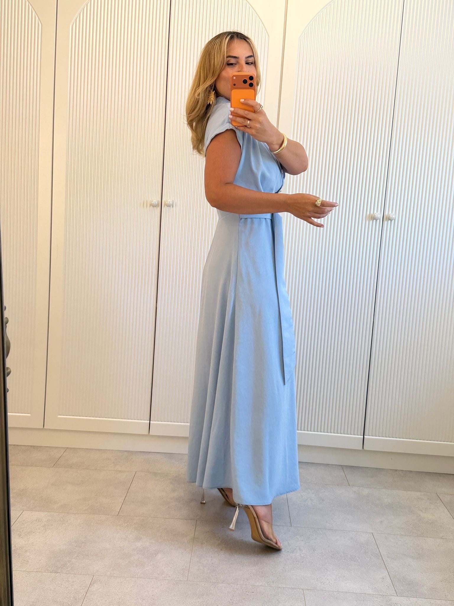 9511 Bebe Mavi Modal Önden Tokalı Elbise