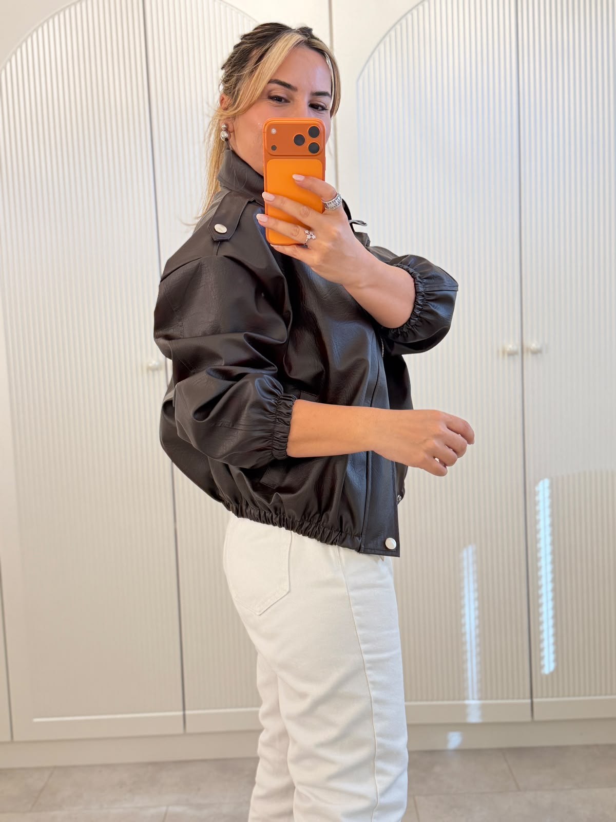 9804 Kahve Suni Deri Bomber Ceket