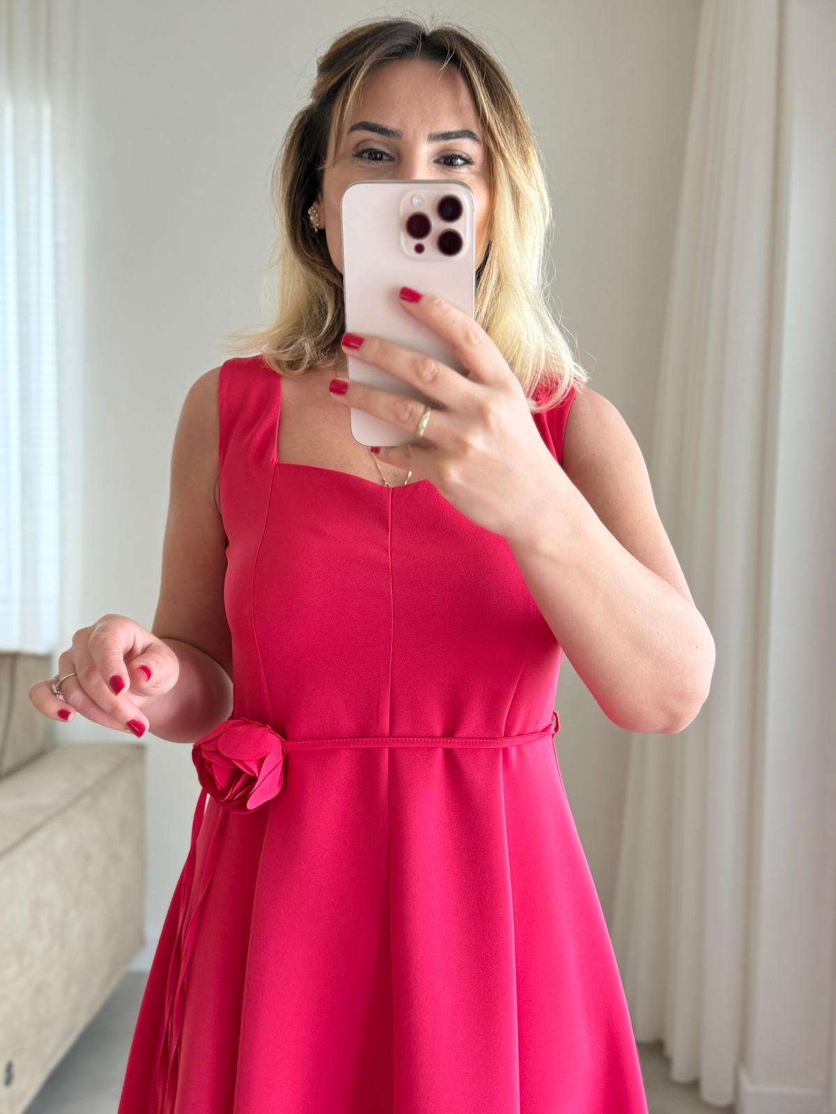 7846 Pembe Çiçek Kemerli Elbise