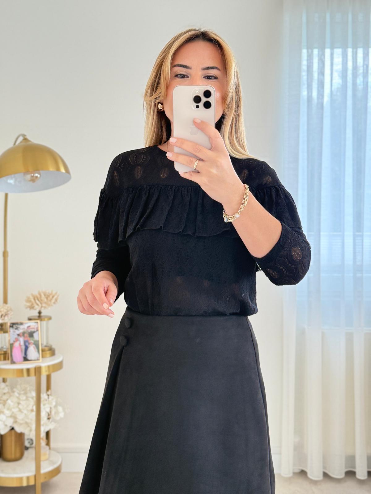 7679 Siyah Dantel Bluz